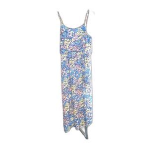 Fire Los Angeles Maxi Sun Dress L Blue Yellow Floral Adjustable Spaghetti Straps